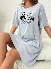 Серое панда принт ночное платье