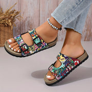 Женские тканевые плоские сандалии с открытым носком, повседневные летние массивные комфортные