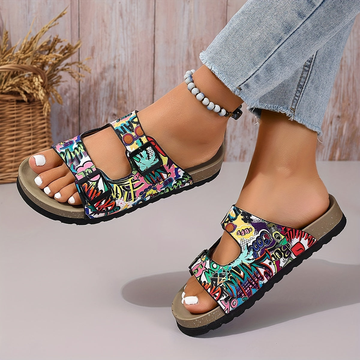 Женские тканевые плоские сандалии с открытым носком, повседневные летние массивные комфортные