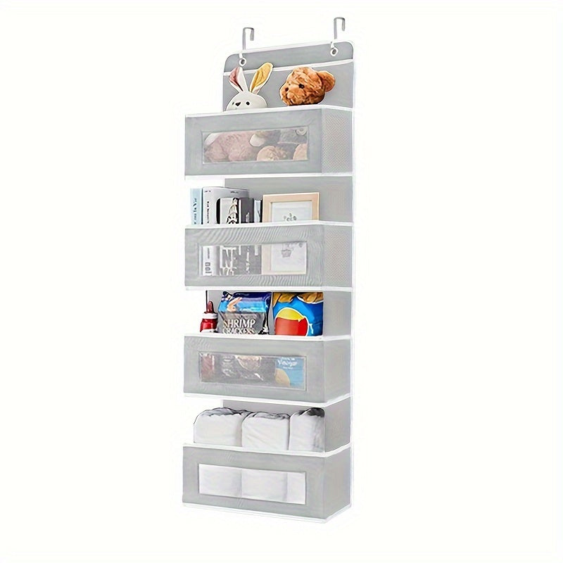 Katta tarmoqli osilgan tashkilotchi, kosmetika, o'yinchoqlar va saqlash uchun shaffof cho'ntaklar bilan