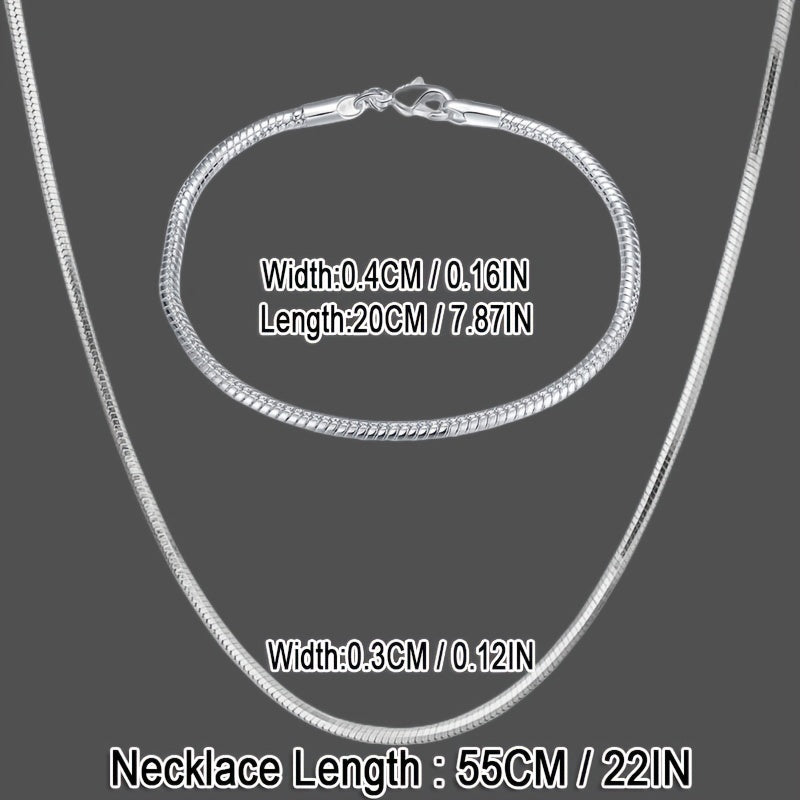 Sterling Silver Jewelry Set with 3mm Snake Chain Necklace and Bracelet Gift
