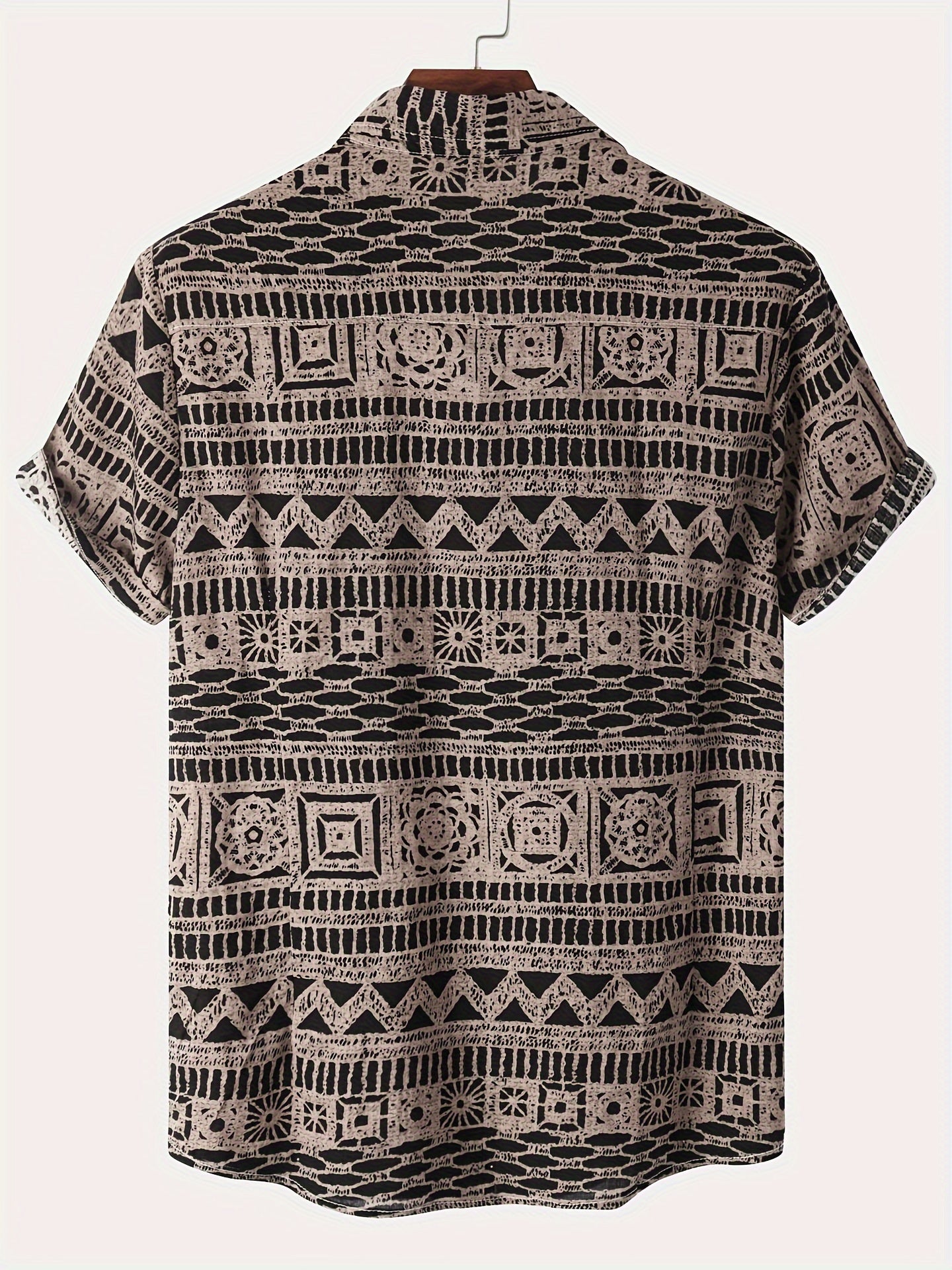 Men's Cotton Blend Short Sleeve Button-Up Shirt with Geometric Print for Summer