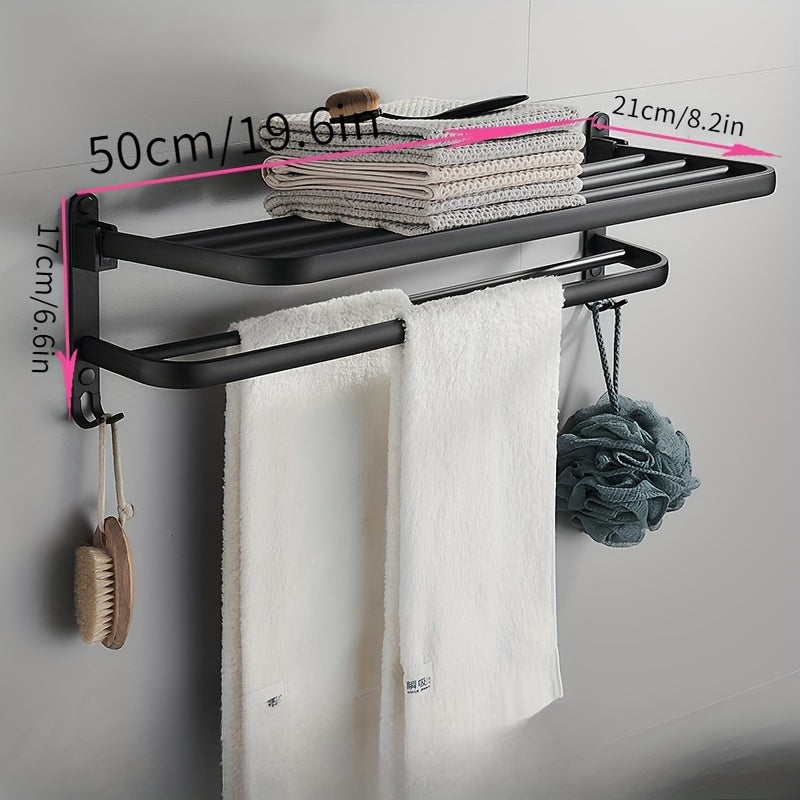 Wall-Mounted Bathroom Towel Rack with Bar for Shower Towels and Storage