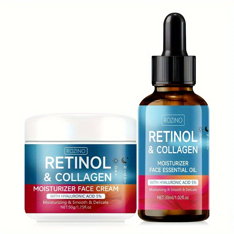 2 dona Yuz Kremi + Retinol, Kollagen va Vitamin C bilan Yuzga Zaruriy Yog' chuqur namlantirish, gippoallergen va barcha teri turlari uchun mos.