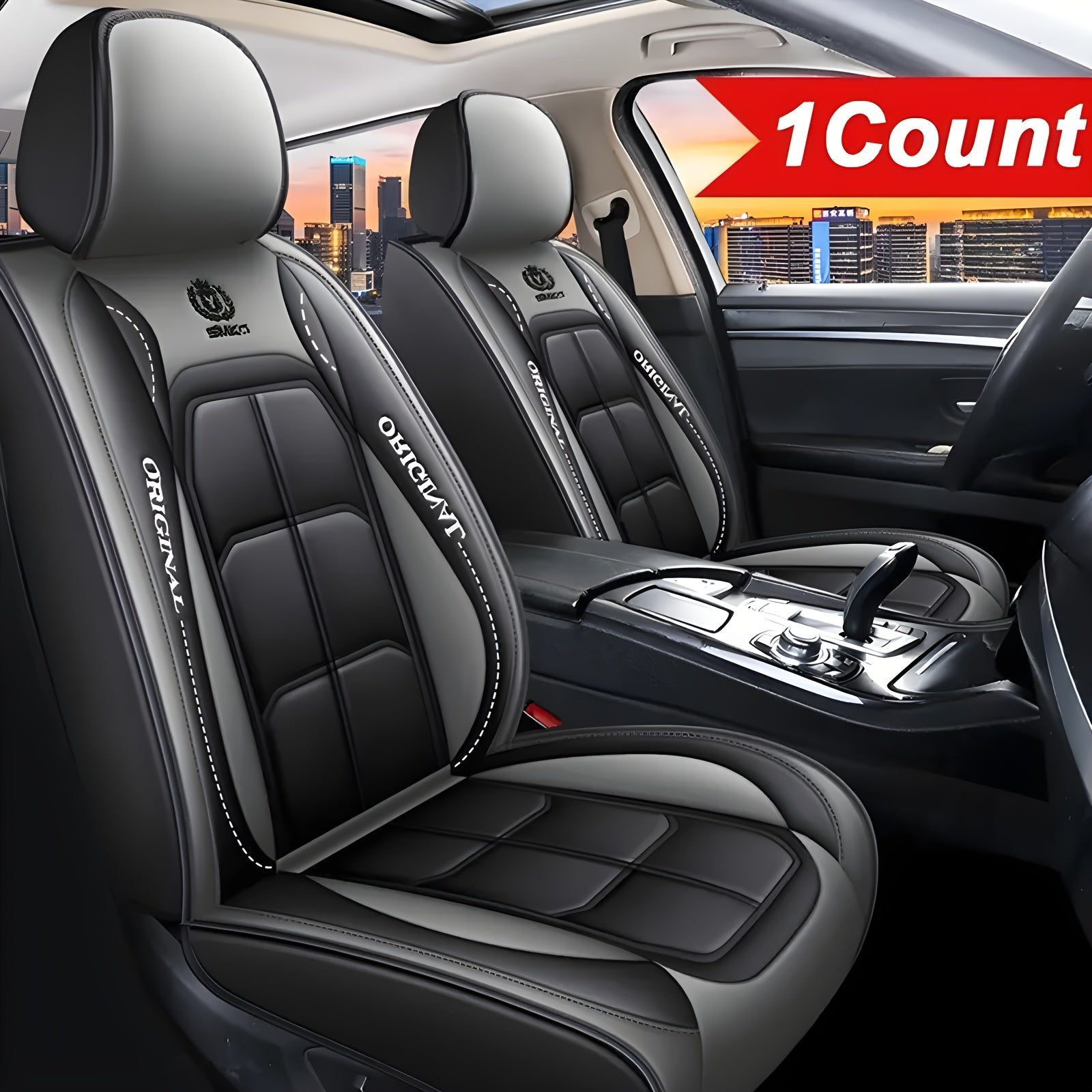 Blue and Black PU Leather Car Seat Cover All-Season Durable Easy Install