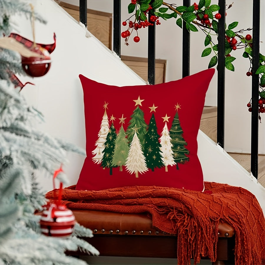 Christmas Tree Star Throw Pillow Cover 1 or 2 Pieces Modern Polyester Zipper Washable