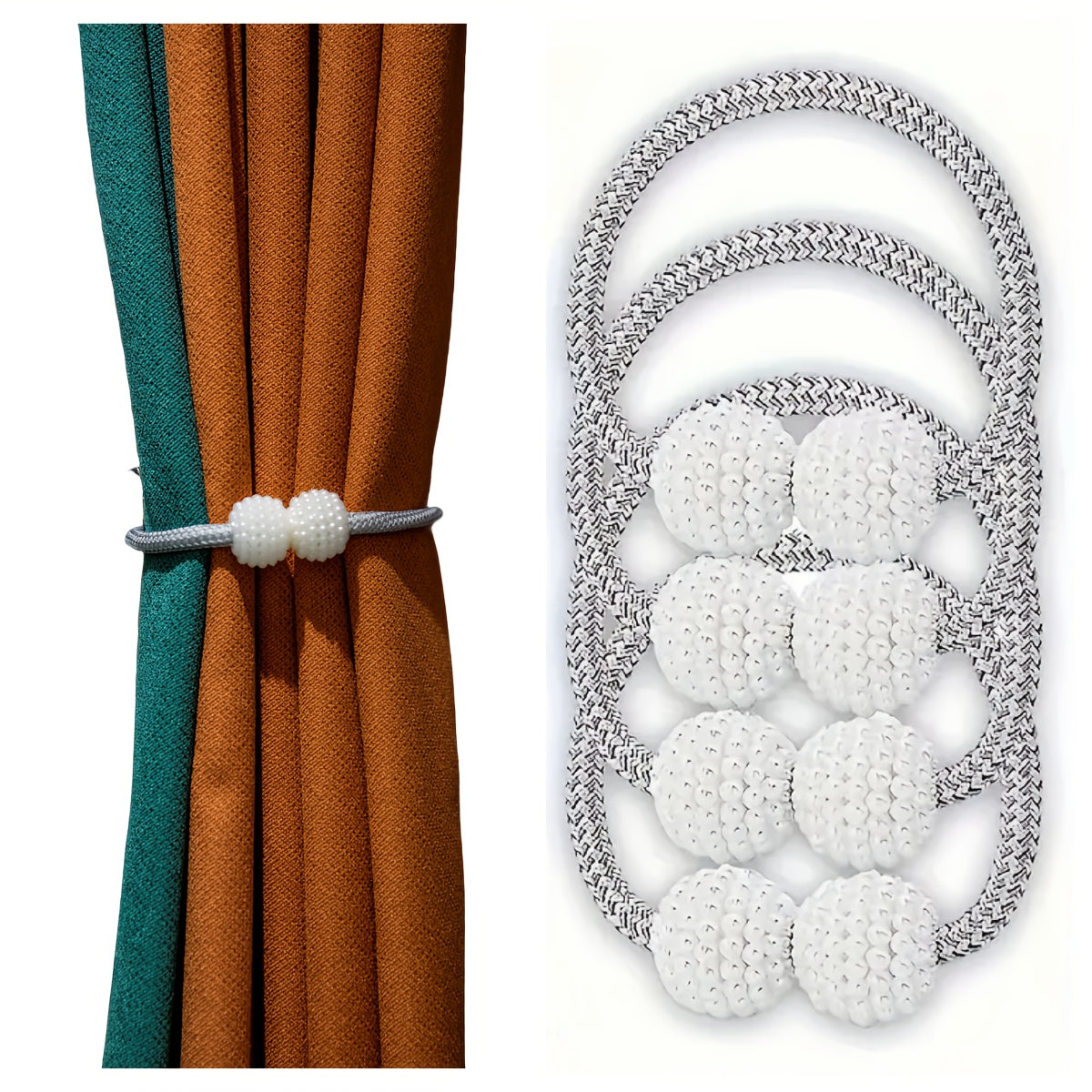 Yashash xonasi va yotoqxona uchun 4 ta kulrang polyester pardozlari bilan faux marjon detallari bilan to'plam