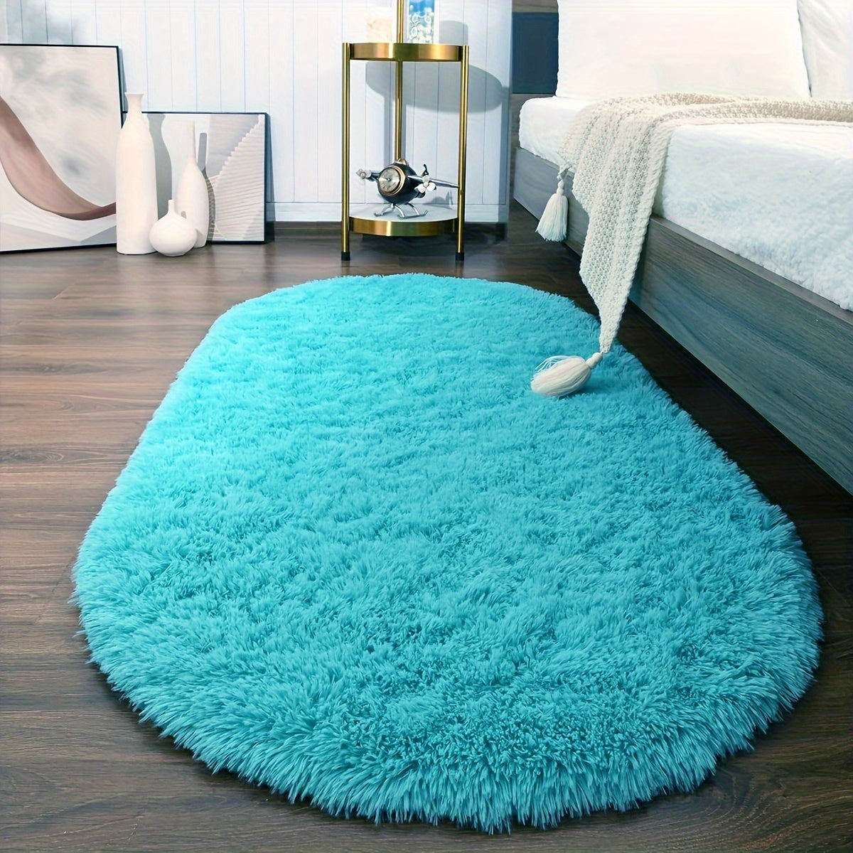 Soft Fluffy Oval Shaggy Area Rug for Bedroom Living Room with Thick Sponge