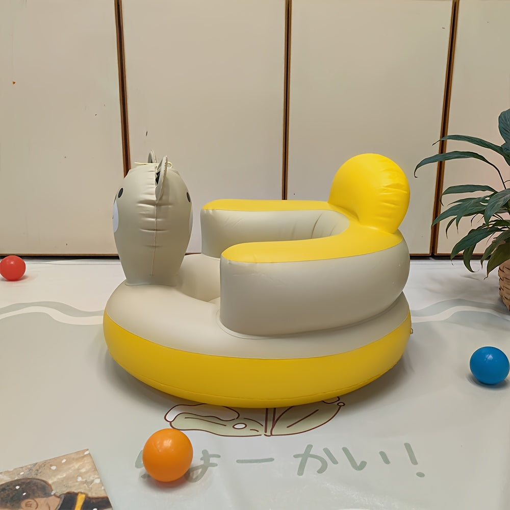 Kids Inflatable Seat Round Learning Sofa for Boys Champagne Yellow Indoor Outdoor