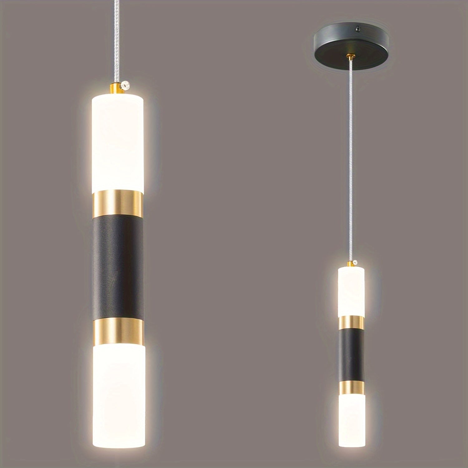 Black and Gold LED Mini Pendant Light for Kitchen Island and Bedroom Modern Acrylic Shade