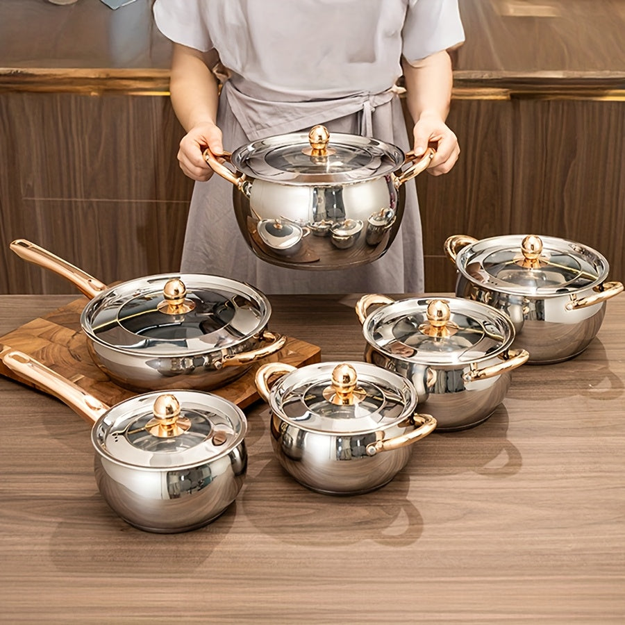 12-Piece Stainless Steel Cookware Set with Lids for Home, Restaurant, Camping