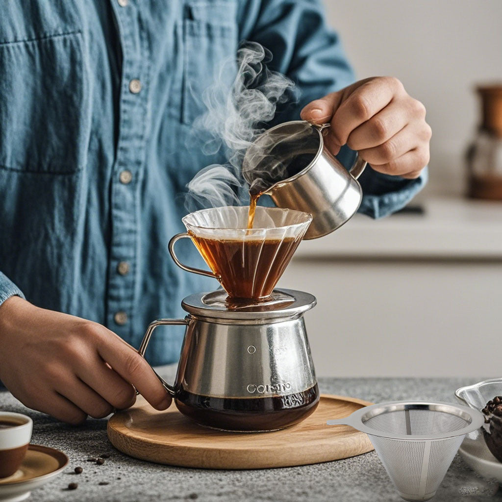 Reusable Stainless Steel Pour Over Coffee Filter in Metallic Finish