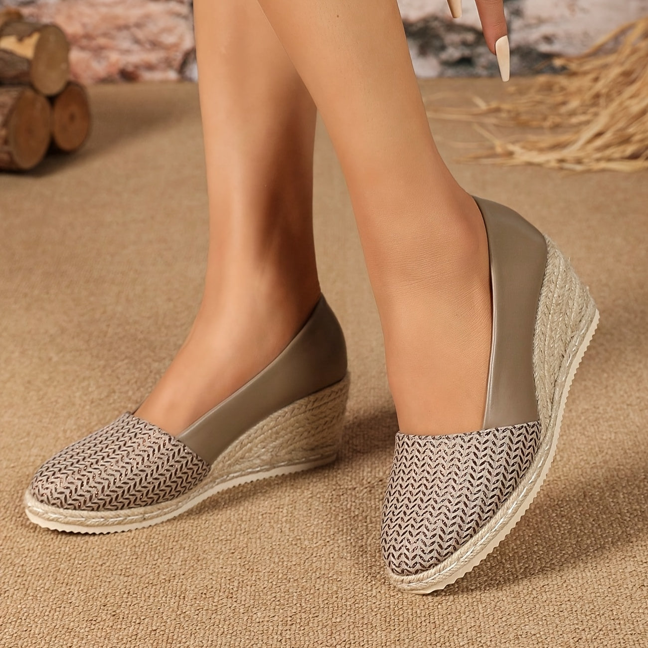 Women’s Casual Striped Wedge Heels with Spike Embellishments Synthetic Platform Shoes