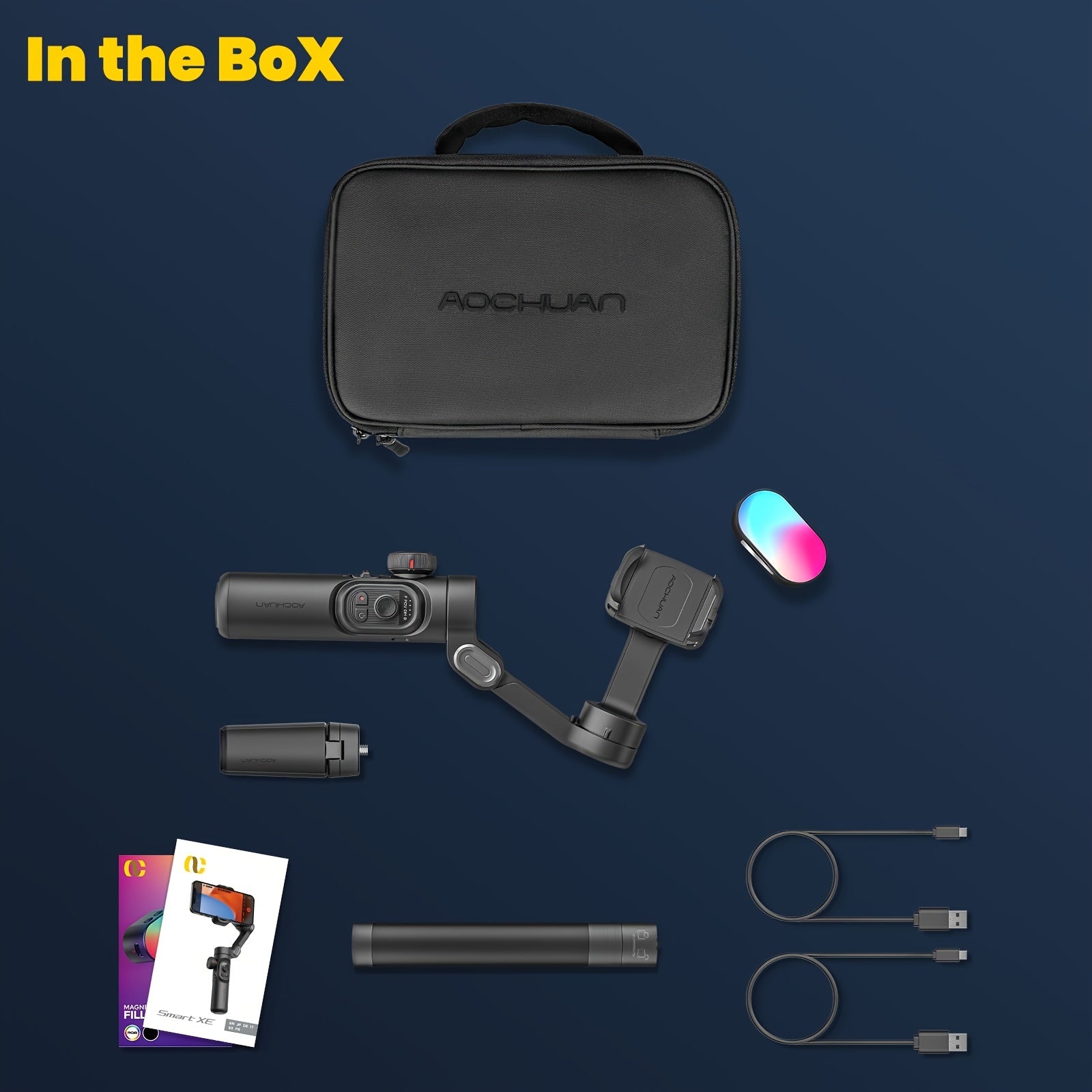 3-Axis Phone Gimbal Kit with RGB Fill Light Extension Rod Tripod and Carrying Case