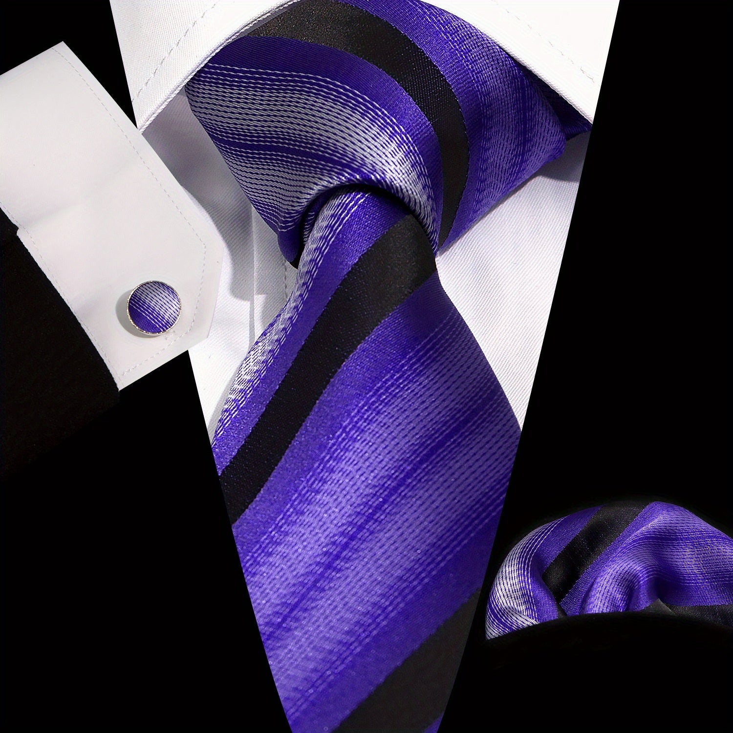 Men's Formal Accessories Set Necktie Pocket Square Cufflinks for Weddings and Business