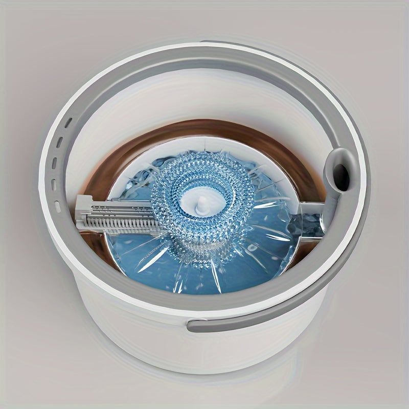 Универсальный набор для уборки дома: складное ведро для швабры серого и белого цвета с выдвижной ручкой, 360° вращающаяся головка, два водных отсека и 2 насадки - идеально подходит для уборки любых полов.