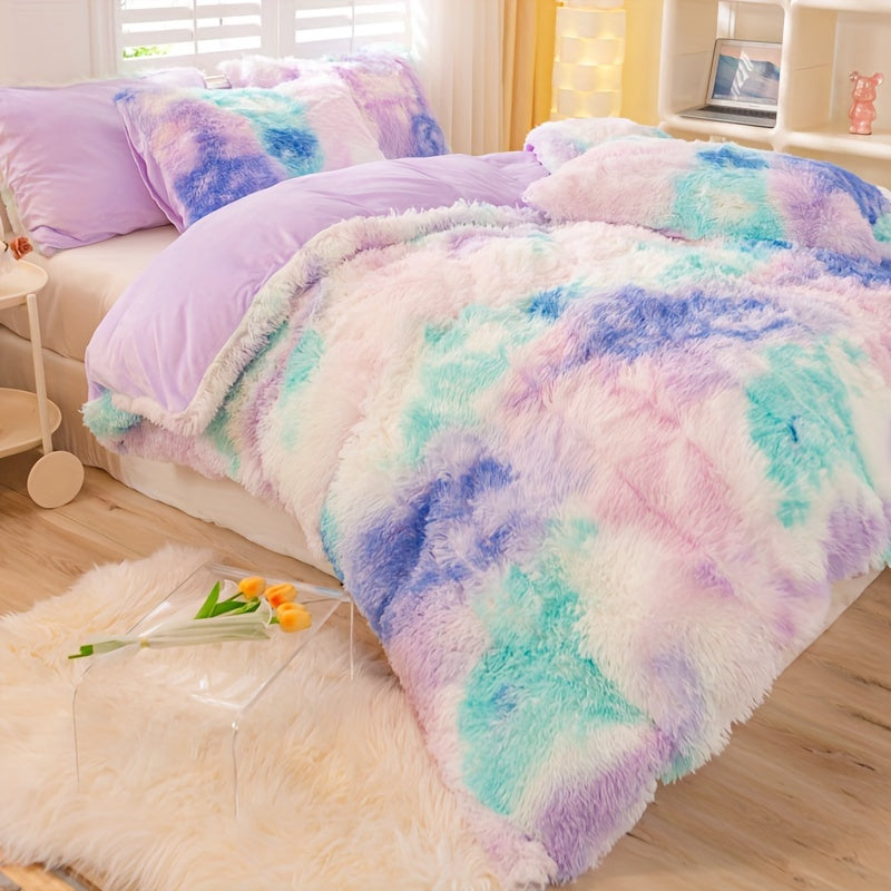 Y2K Tie Dye Plush Duvet Cover Set Includes 1 Duvet Cover and 2 Pillowcases Soft Warm Bedding