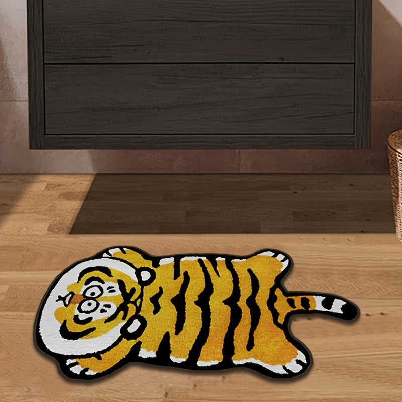 Ultra-Fine Thickened Short Fleece Non-Slip Floor Mat with Tiger Pattern Brown