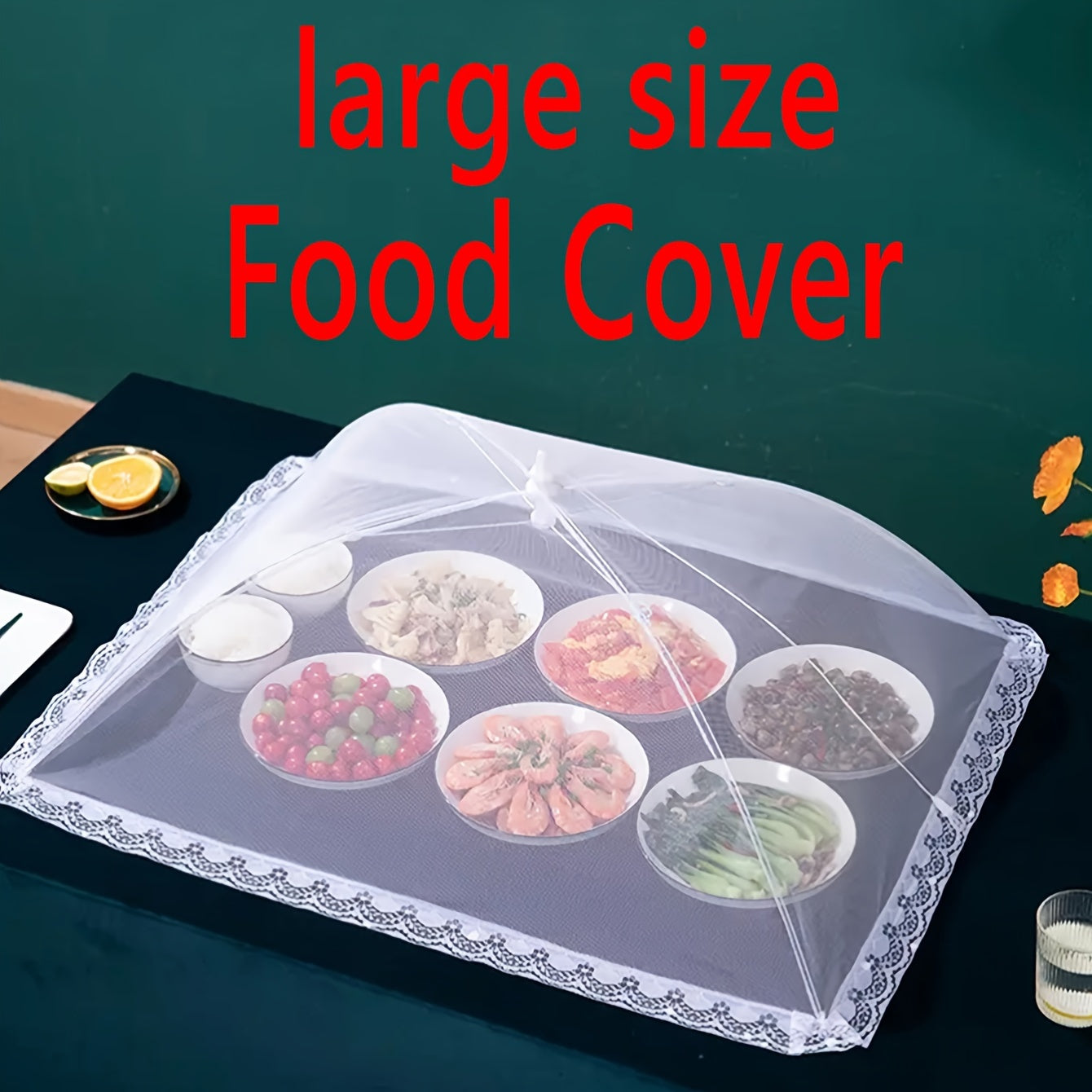 Foldable Stainless Steel Food Cover Tent with Lace Edging Large Insect-Proof Dust Cover for Outdoor Events