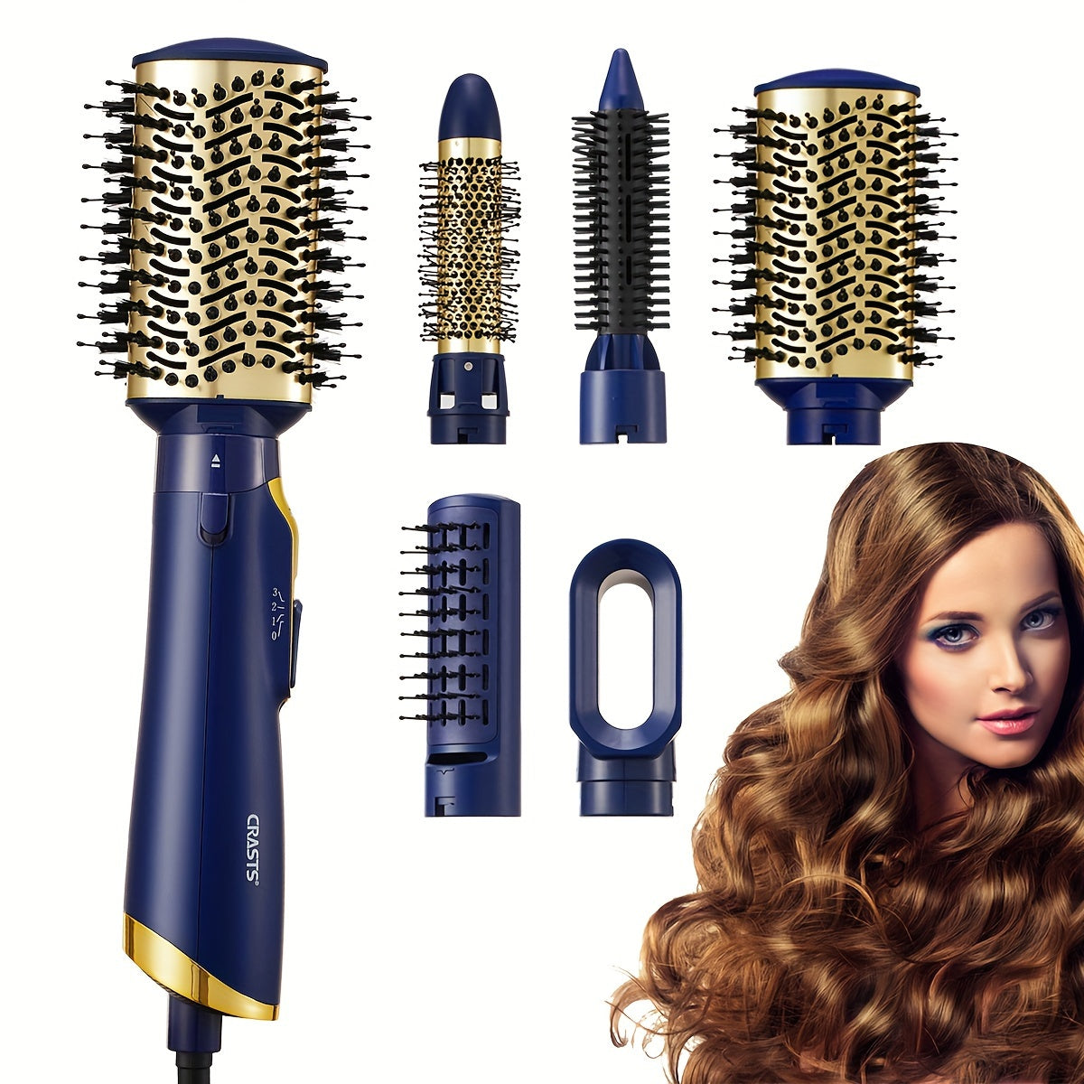 5-in-1 Hot Air Brush for Drying Straightening Curling Hair 1200W European Plug