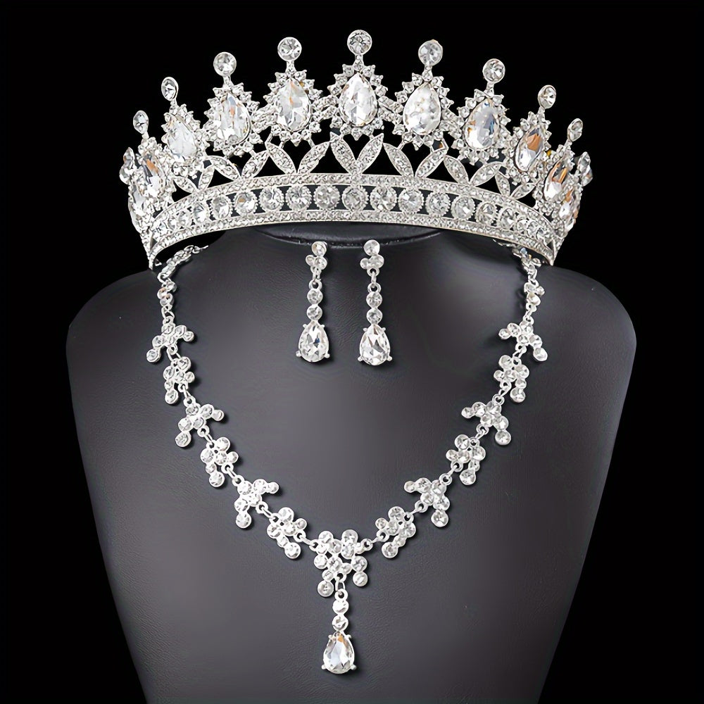 Elegant Rhinestone Queen Tiara and Jewelry Set with Necklace and Earrings for Weddings and Events