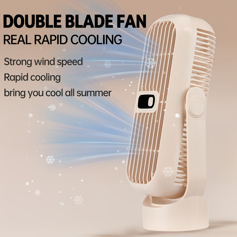 Ventilador portátil de escritorio blanco con doble motor, flujo de aire ajustable en 720°