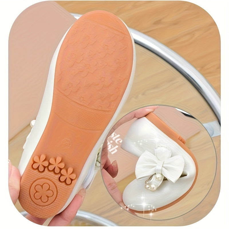 Girls' Glitter Bowknot Mary-Jane Shoes with Non-Slip Sole for Girls 14 and Under