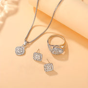 Set of 4 Elegant Rhinestone Square Pendant Jewelry for Women Daily Party Gift