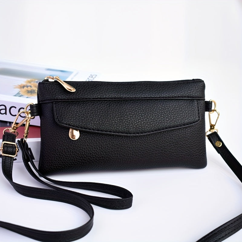 Длинный кошелек с застежкой-молнией для монет и кожаным браслетом, тонкий минималистичный конвертный стиль