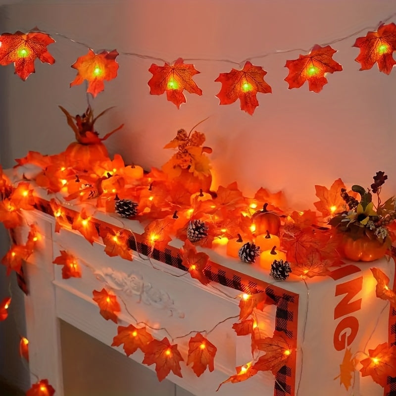 Autumn Maple Leaf String Lights Battery-Operated LED Fall Foliage Decor for Halloween Thanksgiving