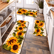 Sunflower Print Kitchen Floor Rug Water-Resistant Machine Washable Entrance Doormat