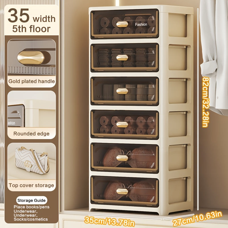 Armario de almacenamiento de plástico multiusos con cajones para dormitorio y organización de maquillaje