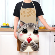 Cute Cat and Strawberry Print Linen Apron Sleeveless Lightweight for Cooking and Baking