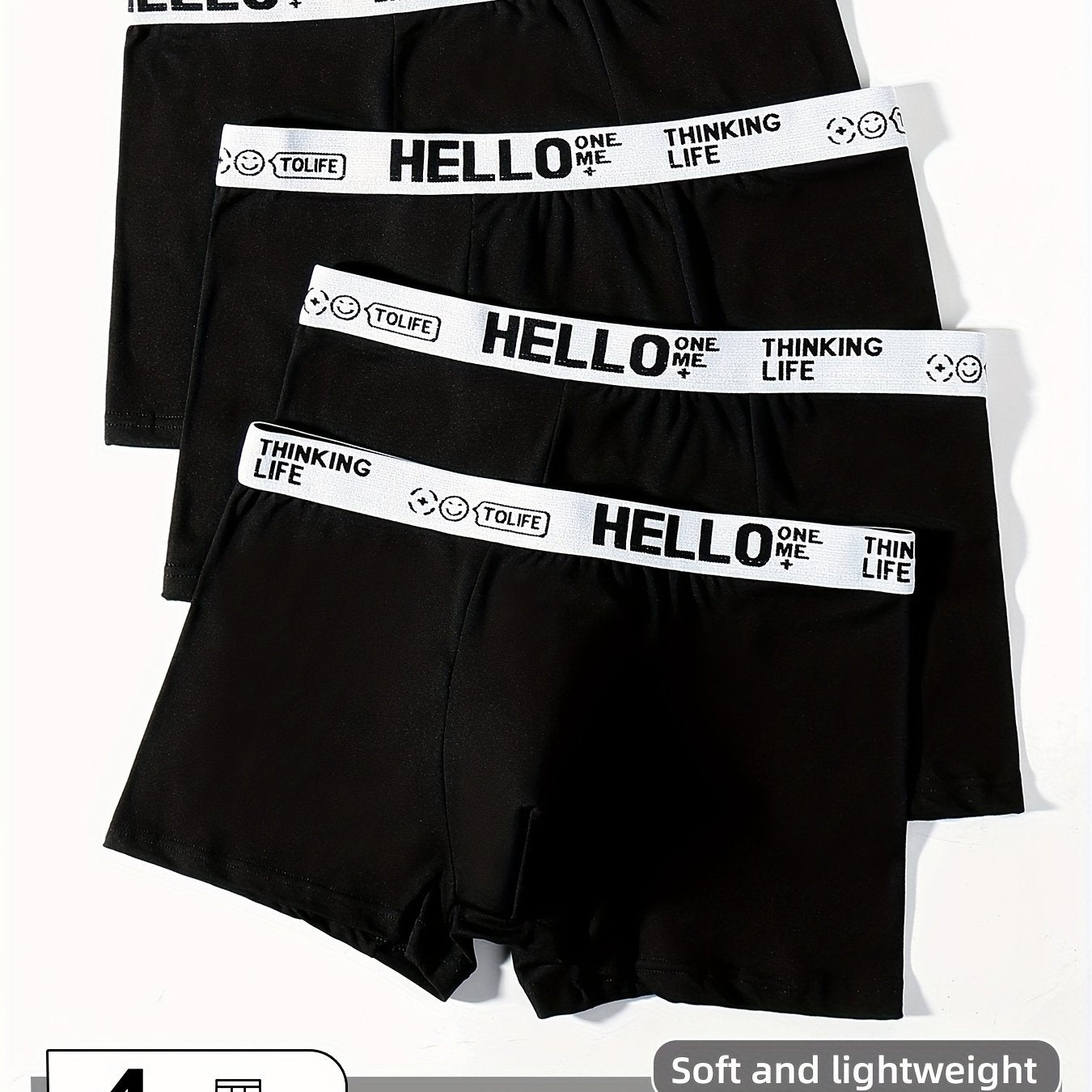 Men's Black Boxer Briefs 4-Pack Breathable Polyester Stretch Comfortable Fit