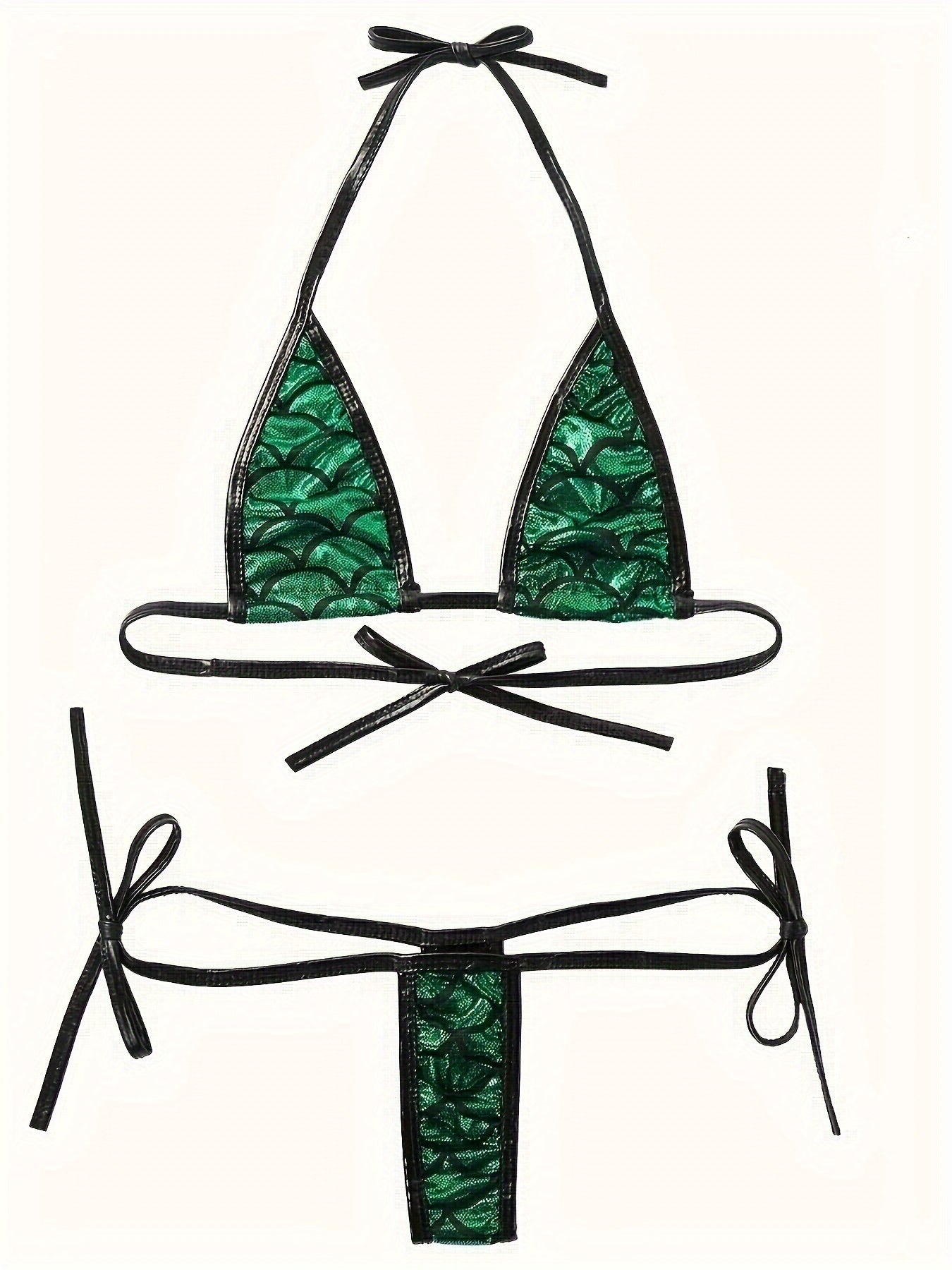 Women’s Mermaid Scale Print Thong Lingerie Set with Adjustable Straps