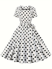 Polka Dot A Line Vintage Kiyim, Qisqa Yengli Ayollar Uchun Bayram Kiyimi