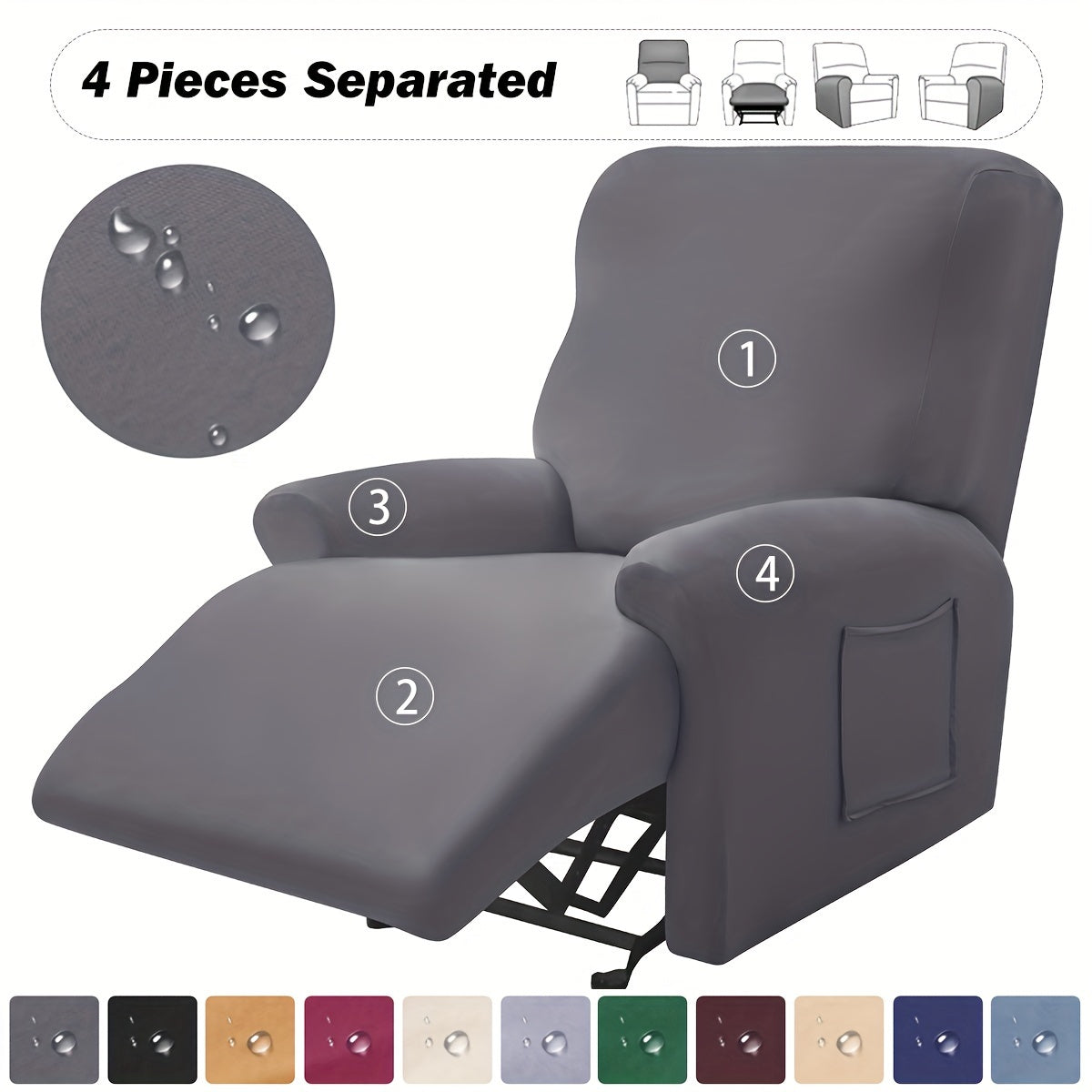 Waterproof Stretchable Recliner Chair Cover Set of 4 All Seasons Skin-Friendly Machine Washable