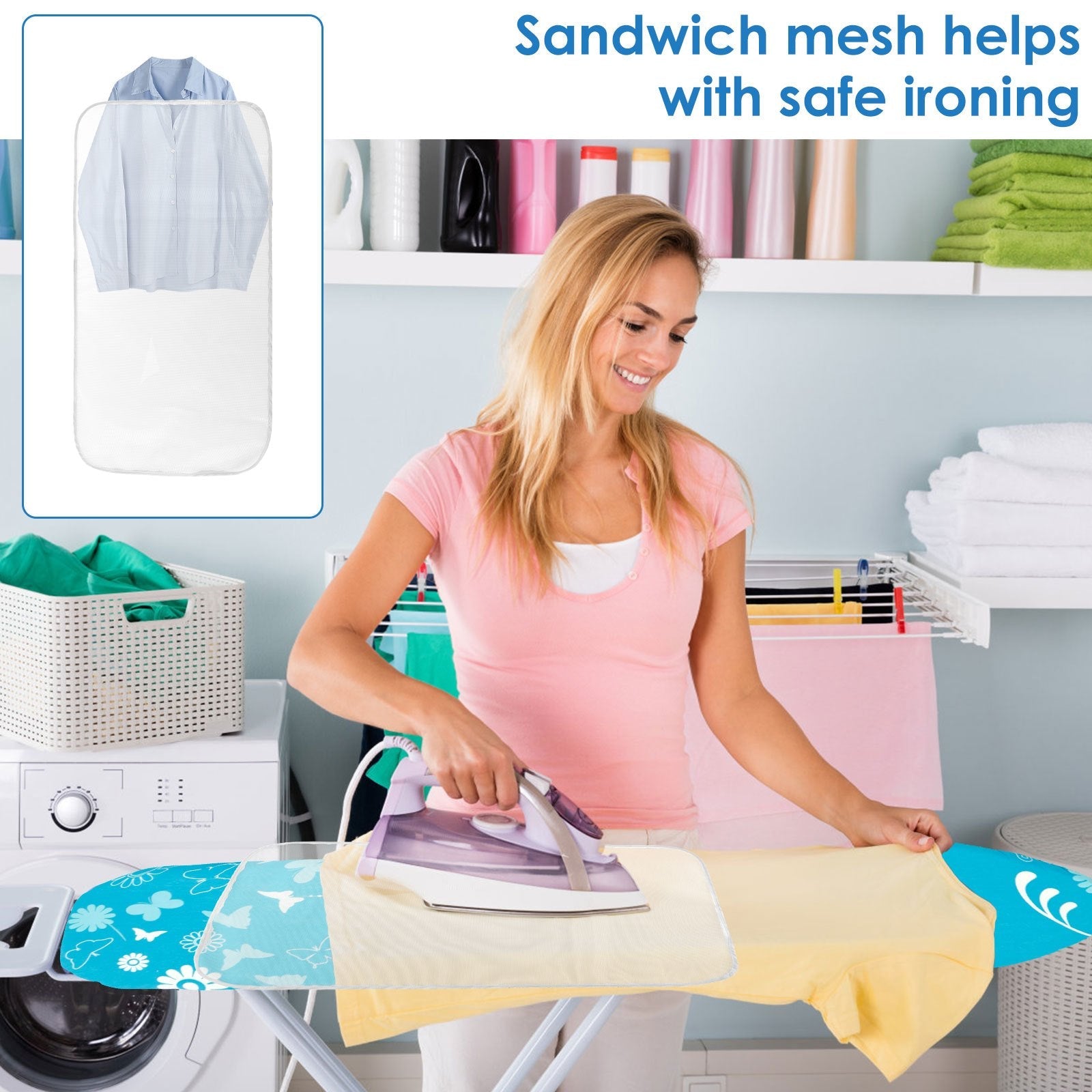 Adjustable Ironing Board Cover with Elastic Edge and Fasteners for Home and Dorm