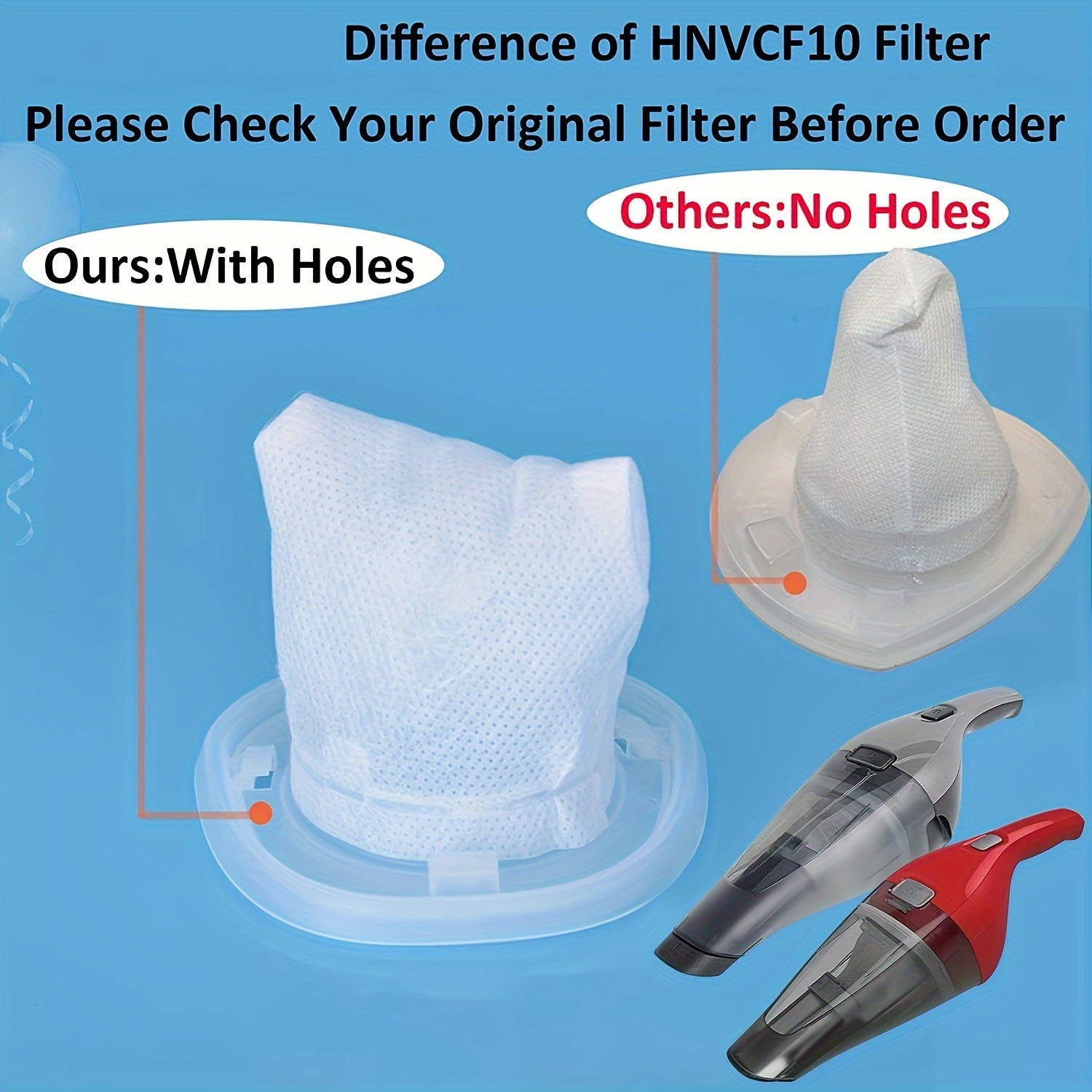 HNVCF10 filtrlar, Black And Decker Dustbuster qo'l changyutgichlari HNVC215B10 bilan mos keladi.