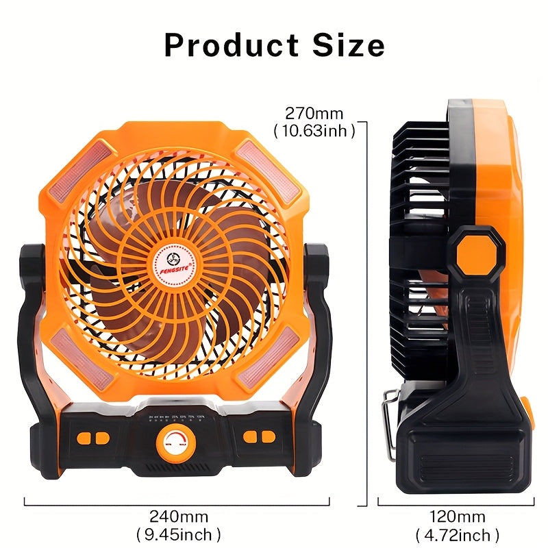 Qayta tiklanadigan portativ ventilyator LED chiroq bilan, yuqori shamol, USB orqali zaryadlash, sayohat, baliq ovlash, ichki foydalanish uchun osib qo‘yish mumkin