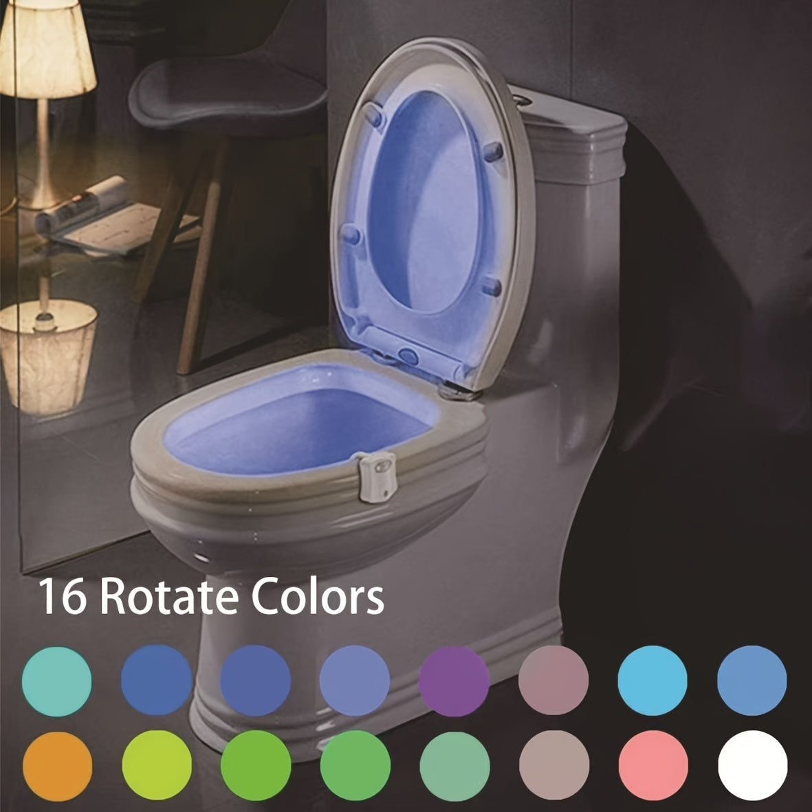 LED Toilet Night Light Motion-Activated 16 Color Wall Mount Battery Operated