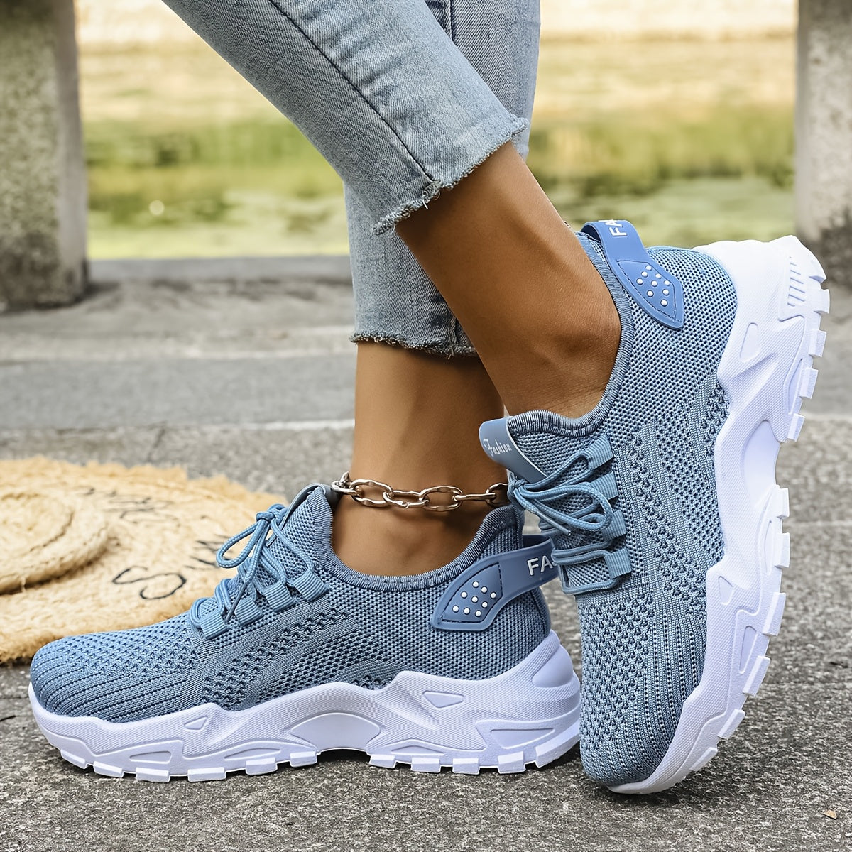 Women’s Breathable Mesh Athletic Sneakers with Airplane Pull Strap