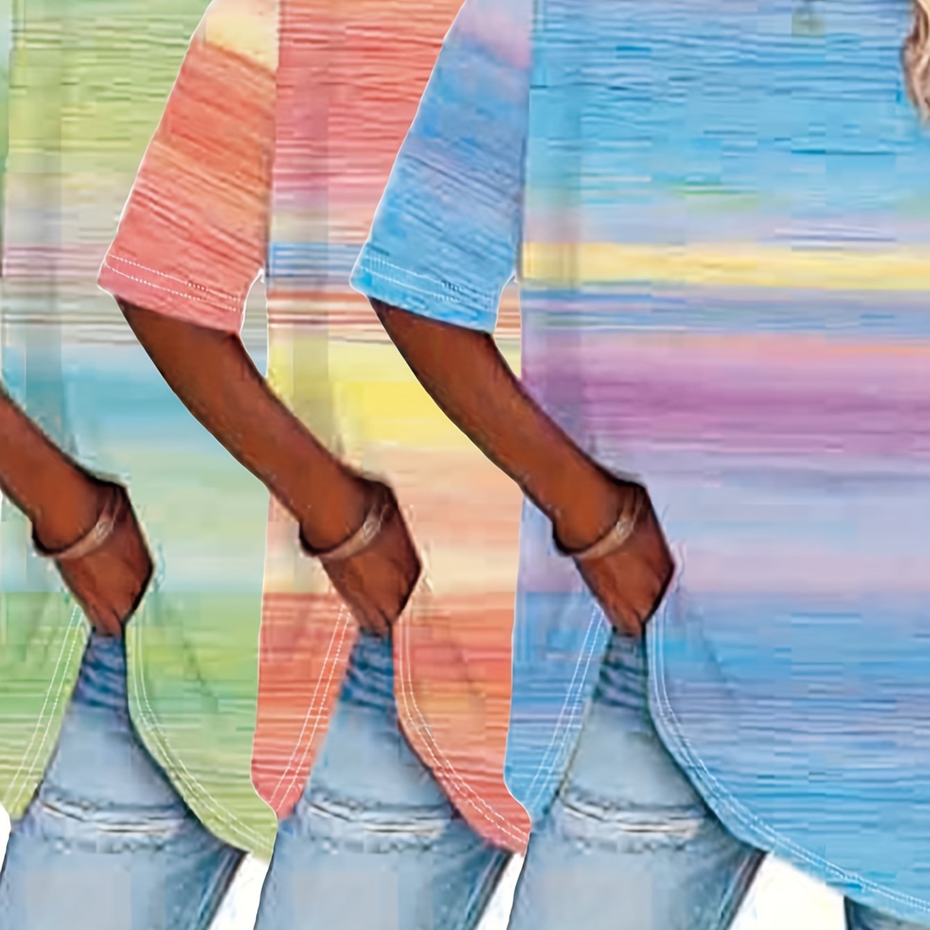 Pack de 3 camisetas casuales para mujer talla grande, de colores suaves, con efecto tie-dye y lisas