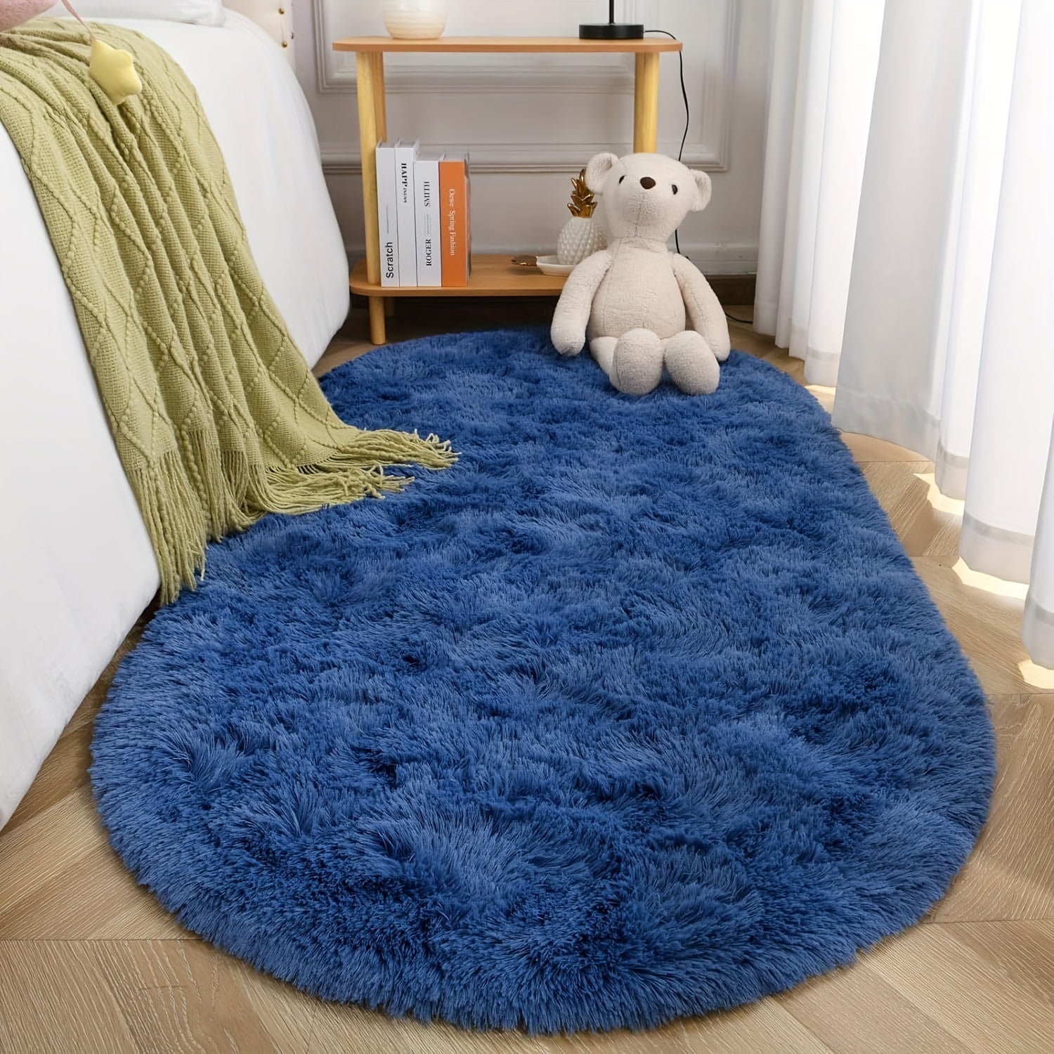 Soft Fluffy Oval Shaggy Area Rug for Bedroom Living Room with Thick Sponge