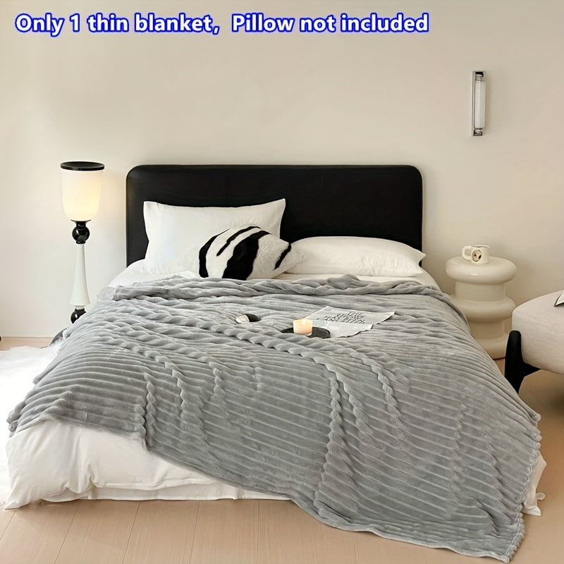 Gray Striped Fleece Blanket for Travel and All Seasons