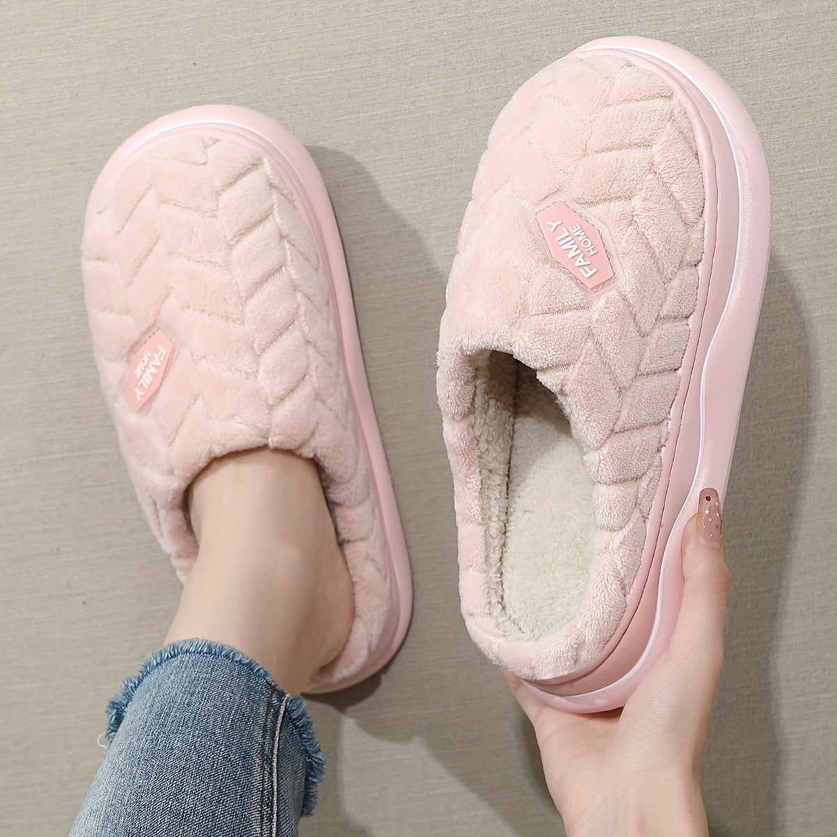 Women Thick Sole Slippers Winter Indoor Warm Home All-Season Fabric EVA