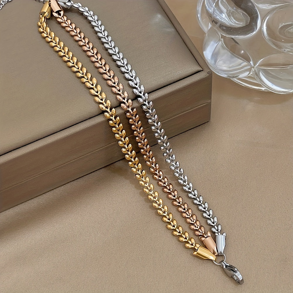 Ayollar uchun yangi bayonot ko'p qatlamli zanjir bilaguzuk, oltin rangda, zanglamaydigan po'latdan tayyorlangan bug'doy quloqlari dizayni bilan, partiyalar va tadbirlar uchun ideal.