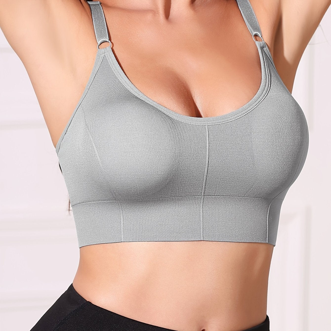 Women's Gray Wireless Bra with Removable Pads and Breathable Nylon Blend