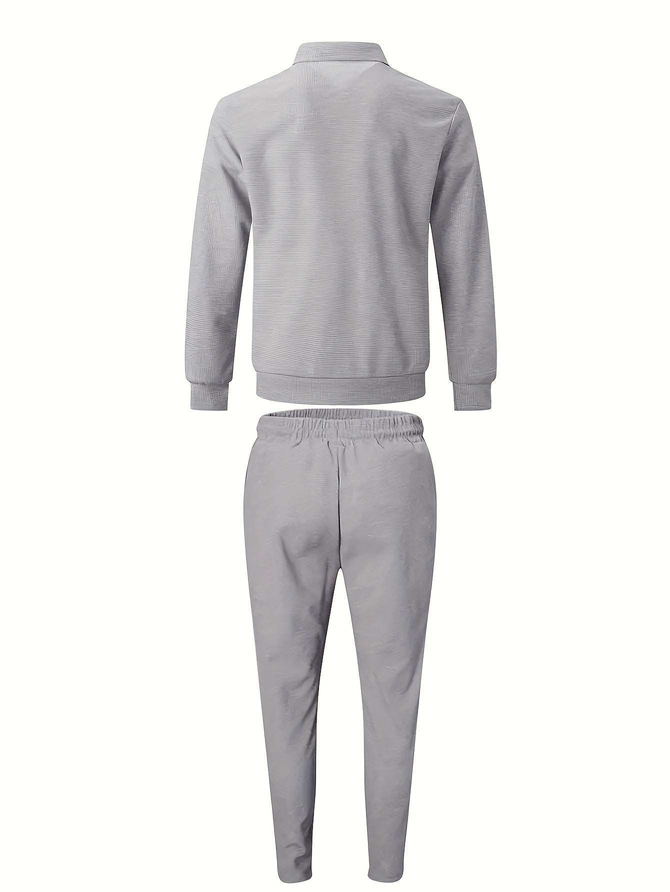 Waffle Texture Polyester Sports Suit with Zipper Lapel Jacket and Long Pants