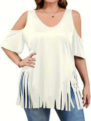 Women's Plus Size Off-Shoulder Ruffle Short Sleeve Top